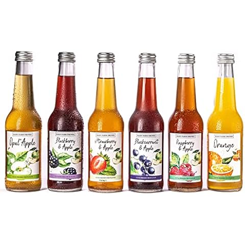 Barn Farm Drinks Fruit Juice Mixed Case - 12 Delicious Flavoured Fruit Juices - Soft Drinks - 6 Different Flavours - 100% Fruit Juice - 1 of Your 5 Day - 275ml Glass Bottles Cover
