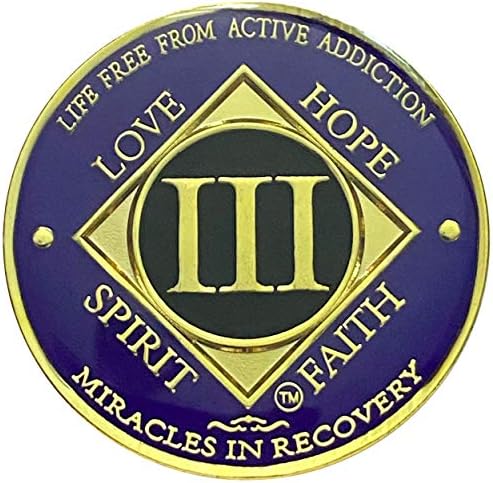 NA 3 Year Golden Color Plated Medallion, Recovery Coin, NA Token, Narcotics Anonymous Recovery Chip, NA Recovery Gift (purple & Golden Colors)
