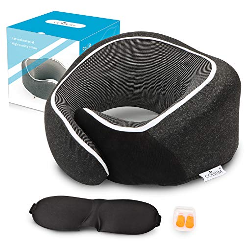Coisum Travel Pillow, Neck Pillow for Traveling, Memory Foam Travel Neck Pillow Airplane Pillow with Earplugs and 3D Sleep Mask
