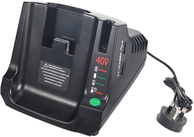 Hipoke 36V 40V Lithium Battery Fast Charger LCS36 LCS40 with Dual USB Compatible with Black and Decker Strimmer Power Tool 36V 40V Li-ion Battery LBX2040 LBXR36 LBX1540 LST136 LST540 LCS1240(UK Plug)