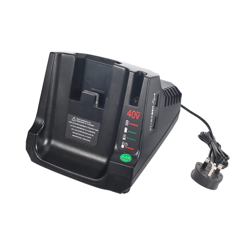 Hipoke36V 40V Lithium Battery Fast Charger LCS36 LCS40 with Dual USB Compatible with Black and Decker Strimmer Power Tool 36V 40V Li-ion Battery LBX2040 LBXR36 LBX1540 LST136 LST540 LCS1240(UK Plug)
