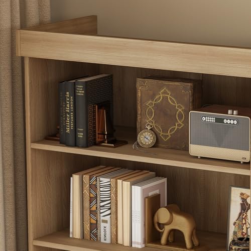 Image of ivaniti 70.8 inch Tall Farmhouse Bookshelf, Modular Bookcase with Glass Doors, 6-Tier Adjustable Shelves, Large Storage Cabinet for Study or Home Office, Brown, Set of 2
