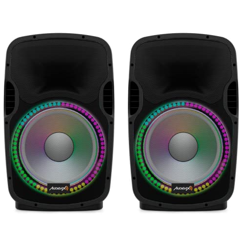 Audibax Party 215 Led Set 2 Altavoces 15\ PRO 500W Pico + Soportes + Cableado + Micrófono