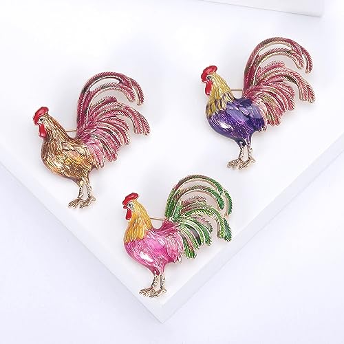 Image of Cute Rooster Lapel Brooch Pin for Women Girls Golden Plated Cock Chicken Hen Farm Animal Enamel Pins Clip Sweater Coat Backpack Brooches Pins Fashion Jewelry Gifts Clothes Accessories