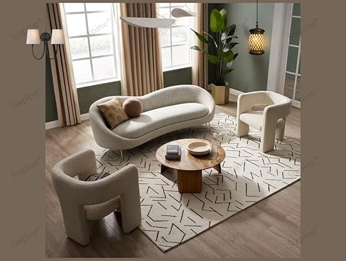 Image of Rosewood Luxury Curved Sofa in Premium Boucle Fabric | Solid Wood Structure | High Density Foam | Sturdy Golden Legs | Comfortable & Stylish Couch for Modern Living Room (Beige, 3 Seater)