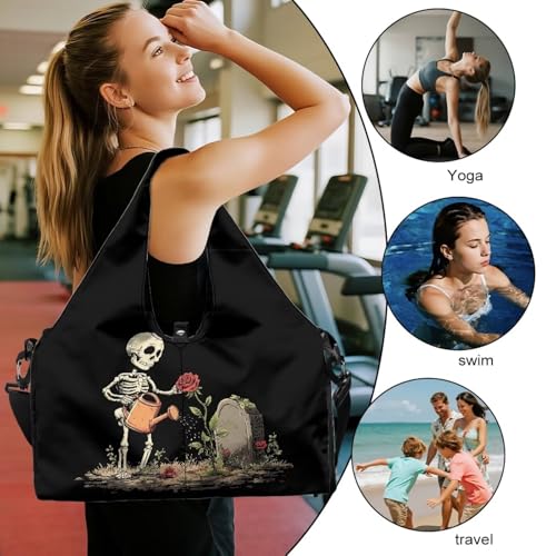 Halloween Mens Duffle Bag with Shoes Compartment, Skeleton Travel Duffel Bags with Yoga Mat Holder, Wet Pocket, Carrying Function Gym Bags for Yoga Pilates Swimming3