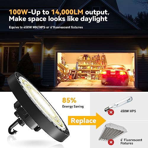 Vanoopee 4 Pack 100W High Bay Led Lights 3000K 4000K 5000K Bright Ufo Led High Bay Light Commercial Bay Lighting For Warehouse Workshop Barn Garage - 5' Cable With Plug, Ip65 14000Lm(400W Mh/Hps Eqv.) #TOP2