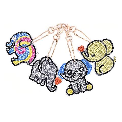 YUYUGO 4Pcs DIY Keychains Diamond Painting Kits Elephant Animals Full Drill Rhinestone Mosaic Making Decorative Kits Cover
