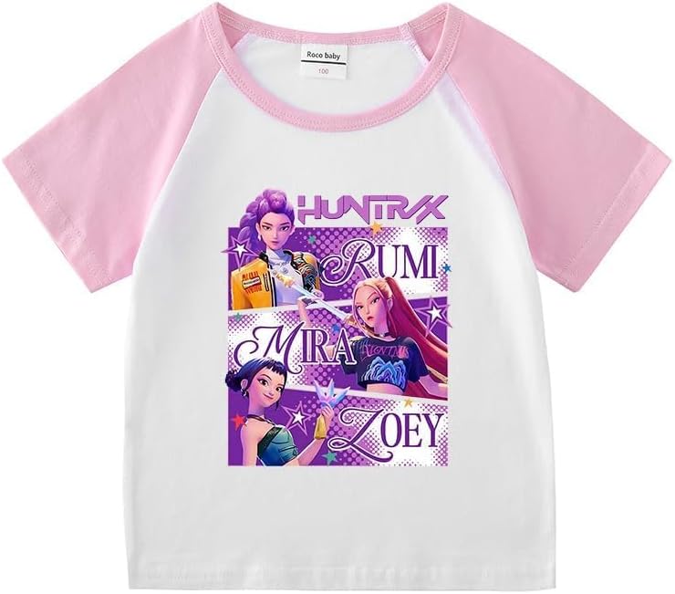 Summer Pink 2 Piece Demon Short-Sleeve Sports Set Girls 3–14 Yrs Hunters T Shirt Shorts-Gifts for Girls