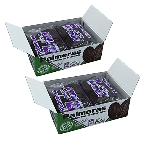 JUNCO PINDAL Palmeras de Hojaldre, Bañadas en Chocolate Negro Belga de Primera Calidad, Tamaño Mediano, 12 Uds (Pack 2 Cajas de 6 Unds)