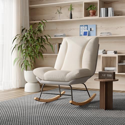 DIYHOM Fauteuil à bascule rembourré avec dossier réglable pour salon, chambre à coucher, balcon, 90,5 x 74 x 98 cm