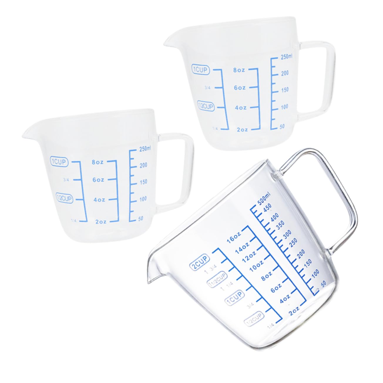 3 Stück Glas Messbecher mit Henkel 250ml und 500ml