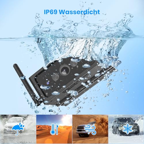 AUTO-VOX Solar Rückfahrkamera Kabellos Set mit IR Nachtsicht, 7' 1080P Funk Digital...