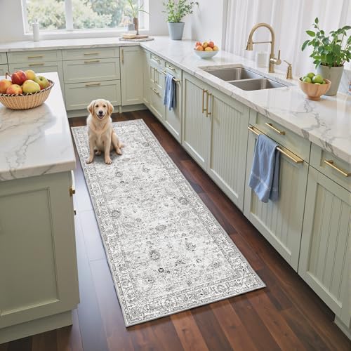 Grey Rug for Hallways Kitchen Rug 2x6, Non Slip Washable