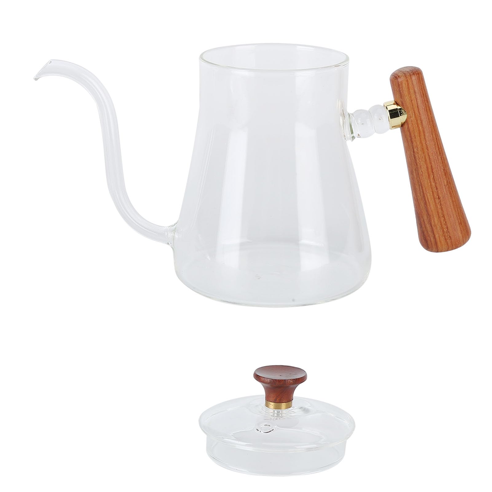 Kaffeekessel mit Schwanenhals, zum Übergießen aus Borosilikatglas, hitzebeständig, mit rundem, holzisoliertem Griff für Heim-Baristas und Kaffee-Enthusiasten (350 ml)