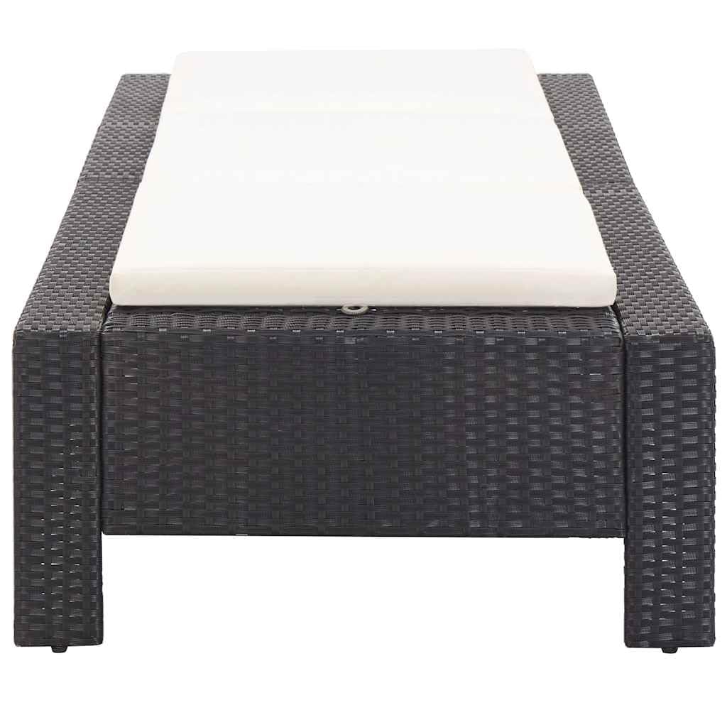 Leżak ogrodowy z polirattanu z poduszką, 220 x 75 x 35 cm, odporny na warunki atmosferyczne rattan PE ze stalowym stelażem, regulowany, na taras, balkon, basen, plażę, urlop
