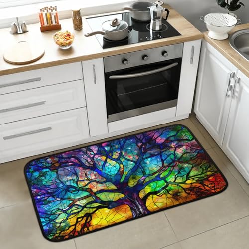 Kitchen Mats, Glass Tree Kitchen Rugs, Cushioned Anti Fatigue Kitchen Mats, Non-Slip Standing Desk Mat, Absorbent Kitchen Rug for Floor, Kitchen, Office, Sink, 20