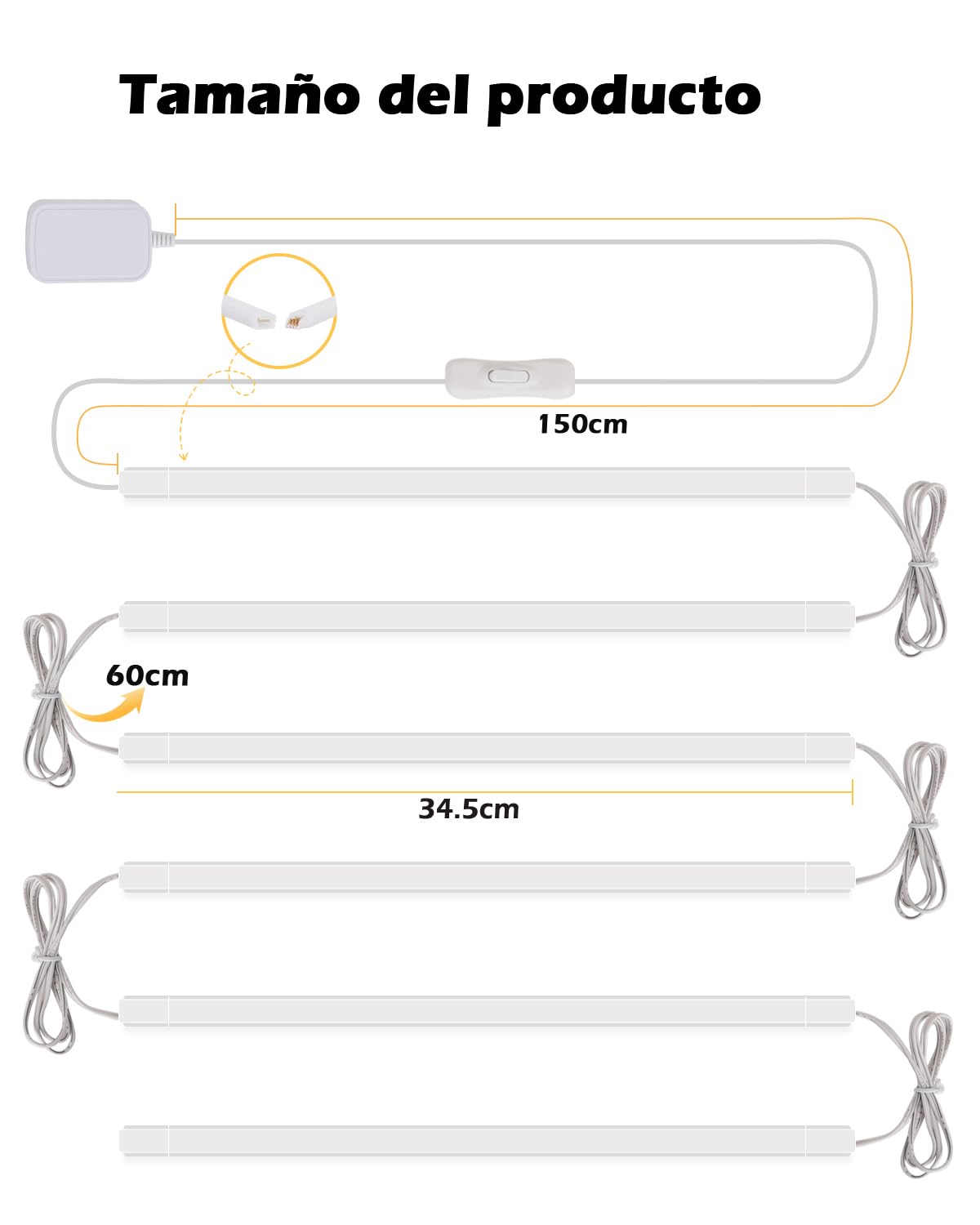 Cefrank Iluminación LED Bajo Gabinete 6 Unidades 30cm Barras de Luz Interconectables para Gabinete, Cocina, Estante, Banca de Trabajo, Armario, 1200 Lúmenes, Blanco Cálido 3000K