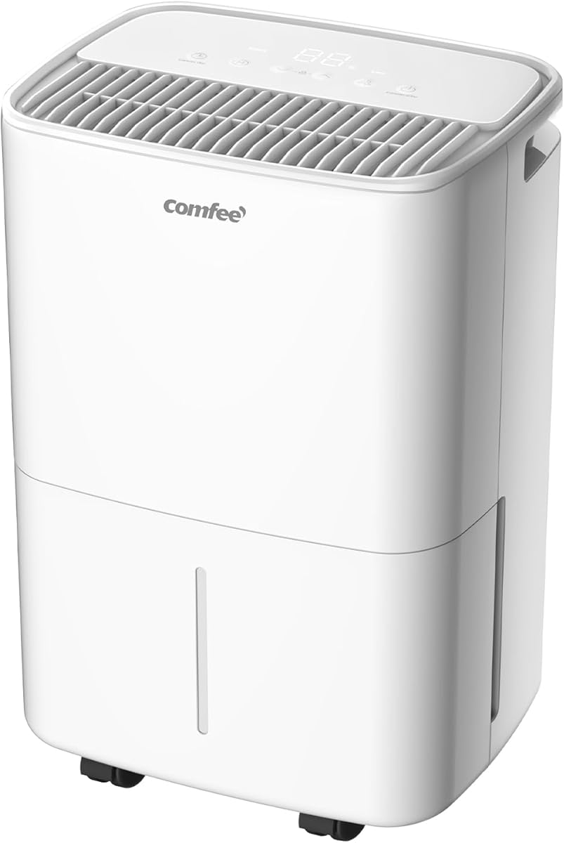 COMFEE' Aqua Dry 12L/DAY Dehumidifier for Home with 2.5L Water Tank, Low Noise Level, Drain Hose, and Continuous Drainage, Smart Dry Model, Ideal for Bedroom, Bathroom, Laundry Drying, Attic, Basement