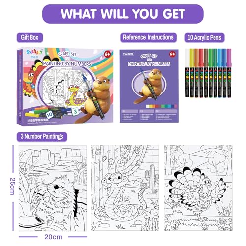 Image of SNEILJOY Paint by Numbers Kit, 3 Packs, Kids Ages 4-12 | Cardboard Painting Boards, DIY Acrylic Painting Art Set, Home Decor