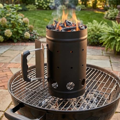 Relaxdays Anzündkamin Grill, mit Sicherheitsgriff & Hitzeschild, HBT: 27 x 24 x 16 cm, Anzündhilfe Grillkohle, schwarz
