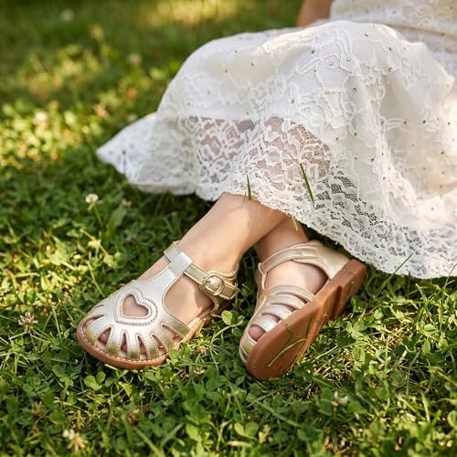 Image of THEE BRON Toddler Girls Closed-Toe Sandals Sweet Retro Cutout Summer Dress Shoes