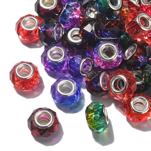 UR URLIFEHALL 100 Pcs Faceted European Large Hole Beads Imitation Crystal Murano Resin Beads for Jewellery Making Art Phone Home Gift Decor