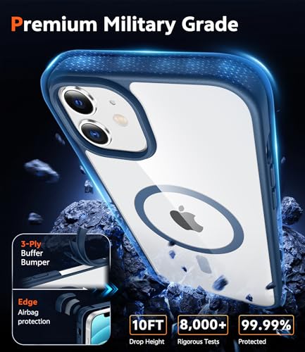Image of FNTCASE for iPhone 12 Case Clear: iPhone 12 Pro Case Magnetic Phone Cases Compatible with Magsafe Slim Anti Yellowing Military Grade Drop Protection Rugged Protective Transparent Cover (B-Blue)