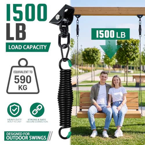 Image of Hicarer Porch Swing Hanging Kit with Springs 8ft Y-Chains Swivel,Black