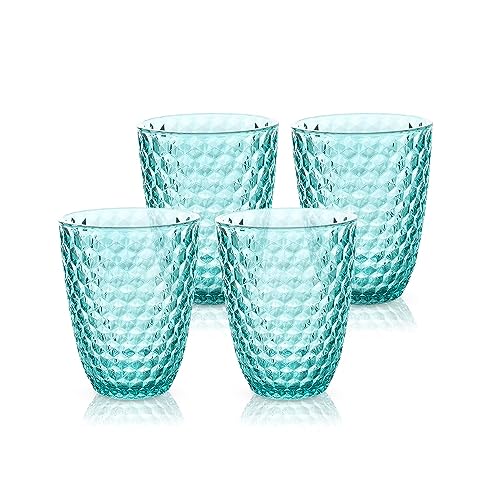BELLAFORTE Laguna Beach Trinkgläser aus bruchsicherem Tritan-Kunststoff, kurz, 340 ml, unzerbrechliche Gläser für den Innen- und Außenbereich, BPA-frei, Blau, 4 Stück