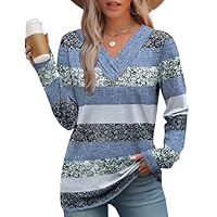 Women Fall Clothes Long Sleeve Shirts for Women Casual V Neck Fall Tops Lightweight Sweater Fashion Winter Clothing Blue Stripe M