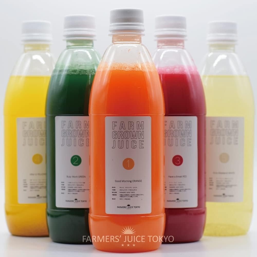 Amazon.co.jp FARMERS' JUICE TOKYO【ファスティング1日分ブリリアントフルーツプログラム】 完全無添加ジュースクレンズ用コールドプレスジュース500ml×5本