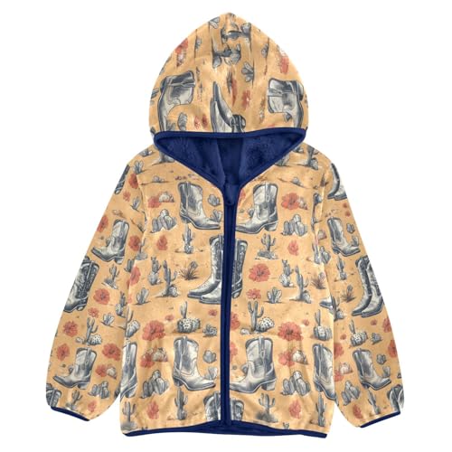 Cowboy Boots Cactus Toddler Fleece Jacket Girl Boys Hooded Fleece Jacket Coat Warm Outwear Zip-up 3-10T