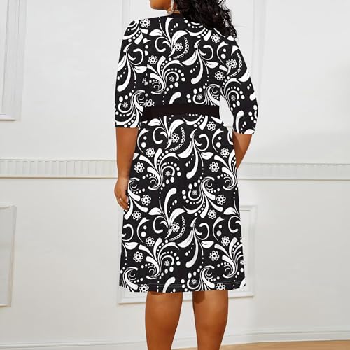 Image of PinkPatty Women's Plus Size Maxi Dress Print 3 /4 Sleeves V Neck Party Sundress Wedding Guest Dresses