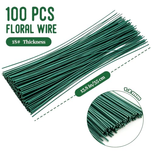 Image of 100 Pcs Green Floral Wire Stems,18 Gauge Green Flower Wires,Artificial Floral Wire for Festival Flowers,Florist Floral Arrangements,DIY,14 Inch