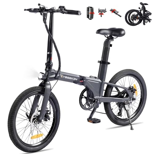 Cyseekin C10 E-Bike Klapprad 20 Zoll, Nur 18,6kg leicht, 250W Motor 345,6Wh Akku Ebike mit Shimano 7-Gang, bis 100km Reichweite 25km/h Pedelec mit LCD-Display, Ideal für Wohnmobil Pendeln (Schwarz)