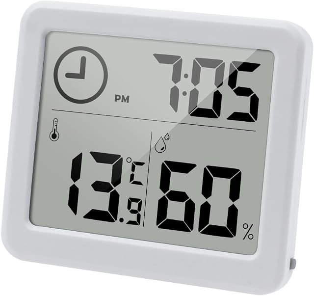 Digital Thermo-Hygrometer Indoor Room Thermometer Hygrometer 3.2 Large LCD Screen Desktop Thermometer with Temperature and Humidity Monitor Meter Gauge with Clock (Battery Included) (white)