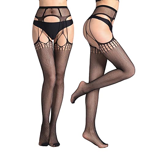 Verterosie 1 par sexy liguero medias hasta el muslo para mujer negro floral encaje patrón pantimedias medias medias de cintura alta tirantes, Estilo 3 Cover