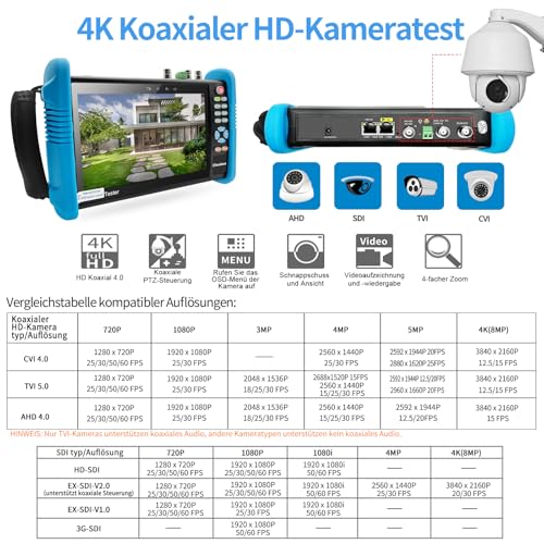 Henkion IPC-9800ADHS Pro CCTV-Kameratester 7-Zoll-IPS-Touchscreen-Monitor CCTV-Tester 8K IPC-Test und 4K 8MP HD-TVI CVI AHD SDI Kameratest IPC-Tester Netzwerk und Kabeltester POE HDMI VGA WiFi RS485