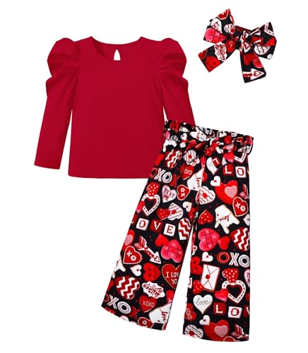 Image of MIGU Toddler Girl Clothes,Girls Fashion Clothes Puff Sleeves Shirt Pants Headband 3Pcs Girls Gifts Sets