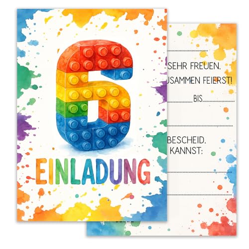 ZELAITE 12 Stück 6. Geburtstag Bausteine Einladungskarten,...
