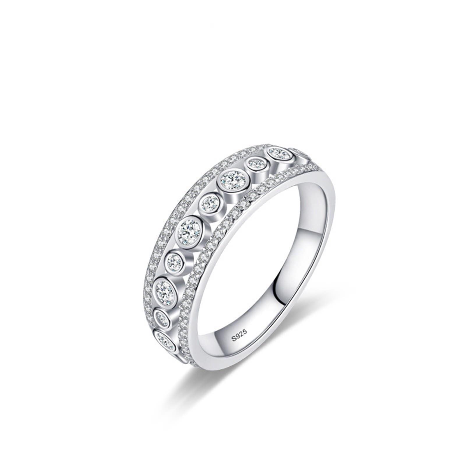 Fidget - Anello da donna in argento sterling 925, con zirconi bianchi, design geometrico, con zirconi, misura 14 (17,2)