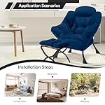 Congermom Lazy Chair with Folding Ottoman Modern Large Accent Chair,Contemporary Lounge Leisure Sofa Chair with Armrests Upholstered Sofa Armchair Reading Chair for Bedroom,Dorm & Office(Navy-f) - Image 5