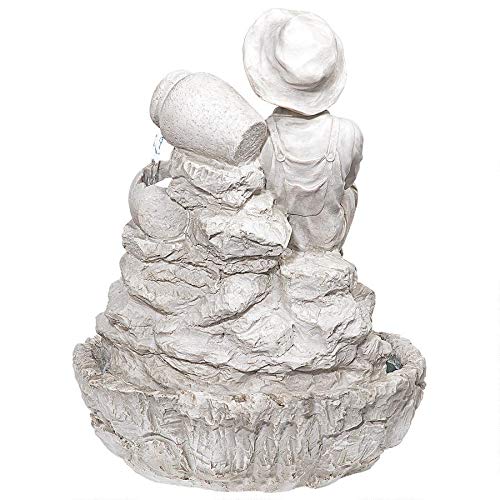 Design Toscano KY697 Little Fisherman at The Fishin’ Hole Skulpturaler Brunnen, antikes Stein-Finish