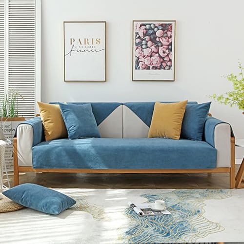 VanderHOME Solid Colour Sofa Protector 1/2/3/4 Seater Waterproof Non-slip Furniture Protector for Dogs 110 * 240cm-dark blue-seat cover