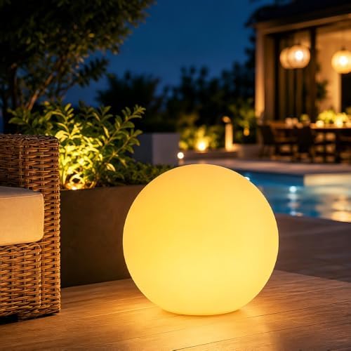 10-in Solar Globe Light, Solar Garden Ball Light Outdoor w/Remote, 16 RGB Color 4 Modes Glowing Ball, Waterproof Smart Light Sensor Control Outdoor Orb Lamp w/Ground Stake for Pathway Patio Yard Party