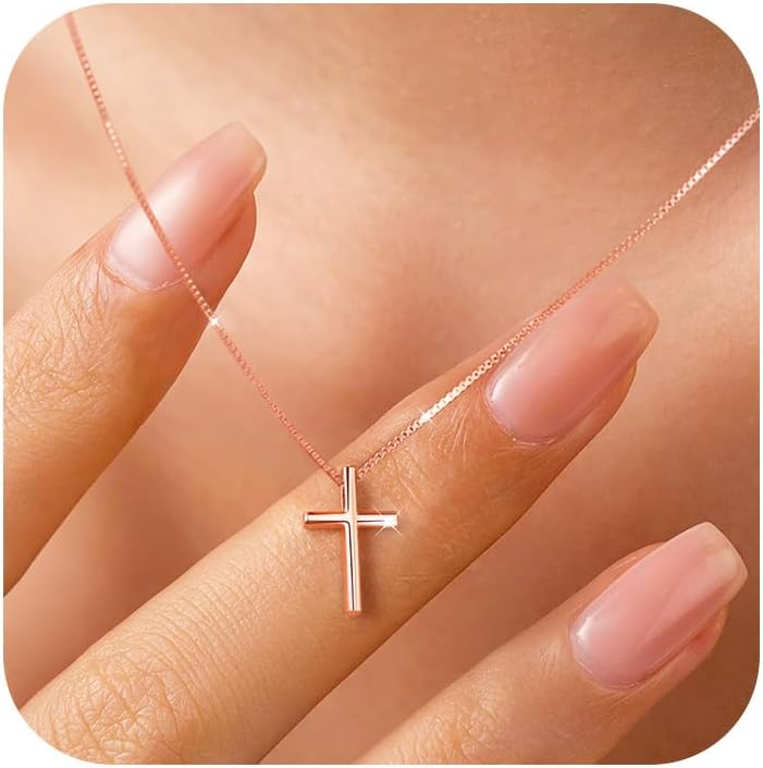 925 Sterling Silver Cross Necklace for Women, Tiny Religious Cross Stuffers Baptism Religious Faith Chain Pendant Necklace for Men 14K Gold Plated Cross Choker Necklace Mothers Day Jewelry Gift