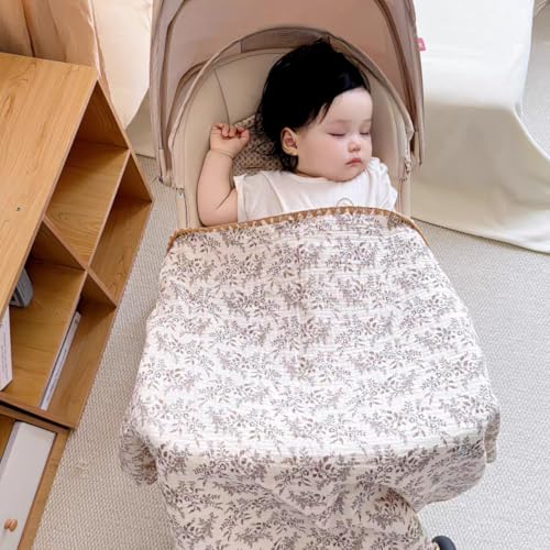 Image of Baby Swaddel Blanket Cotton Muslin Thick Bath Towel Dotted Backing Double Layer Receiving Blanket 40 inchx40 inch (Leaves)