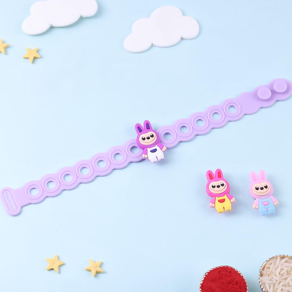floweraura raksha bandhan celebrations adjustable smart-strap bunny kids rakhi - rakhi set for brother | bhai | boy | cousins | rakshabandhan gift set