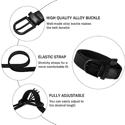 AWAYTR Boys Elastic Braided Belt - Black Pin Buckle Stretch Golf Baseball Belt for Boys and Girls Aged 4-12 Years2
